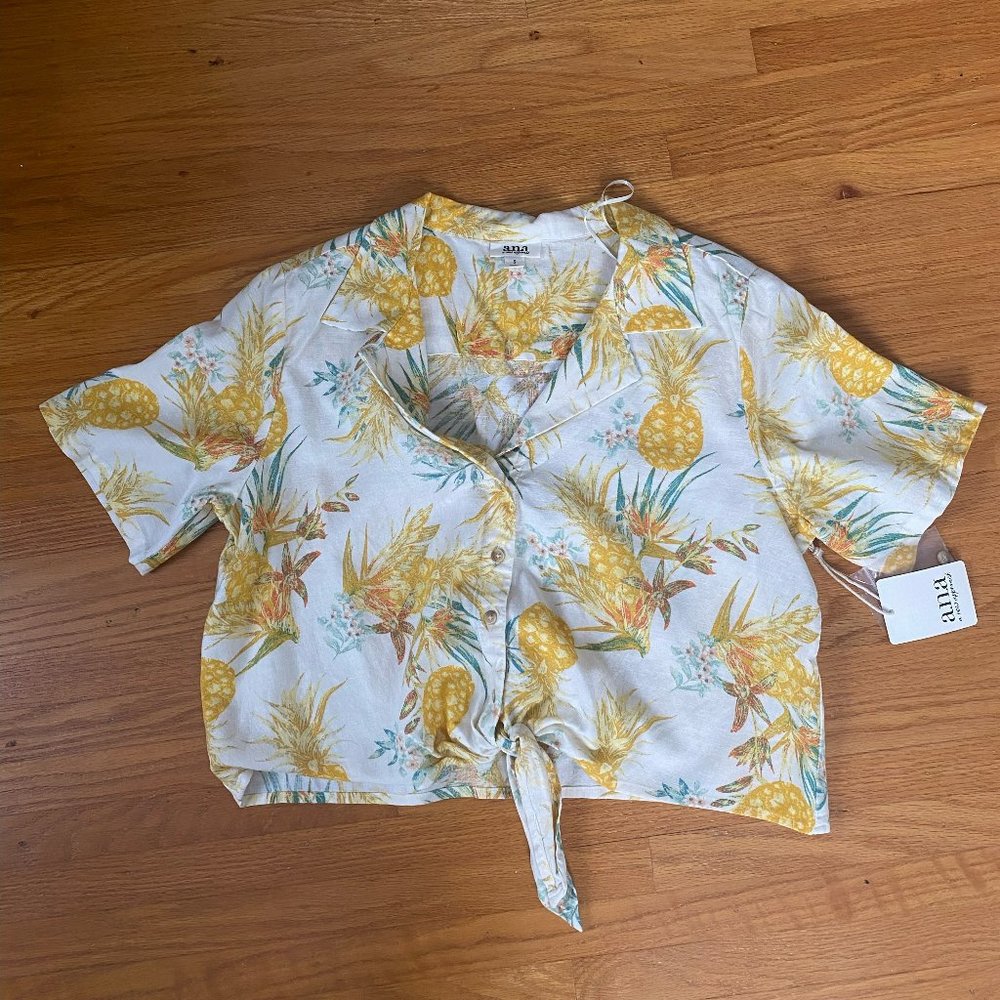 a.n.a Vintage Inspired Hawaiian Dad Tropical Cropped Shirt Small NWT